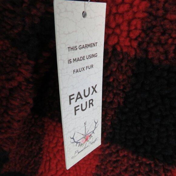 Boundless North Buffalo Plaid Red & Black Faux Fur 1/4 Zip Pullover Jacket XS - Picture 7 of 7